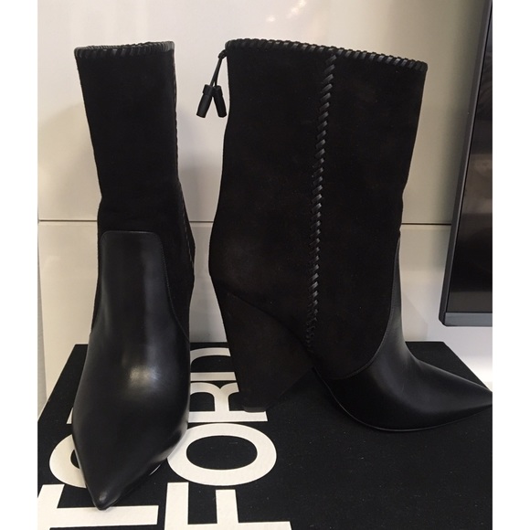 SOLD❌Saint Laurent Niki Mixed Leather Mid Calf Boots - Picture 5 of 8